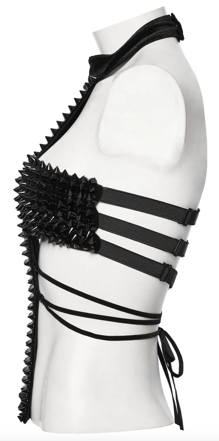 Studded Gothic Cross Halter Top Black