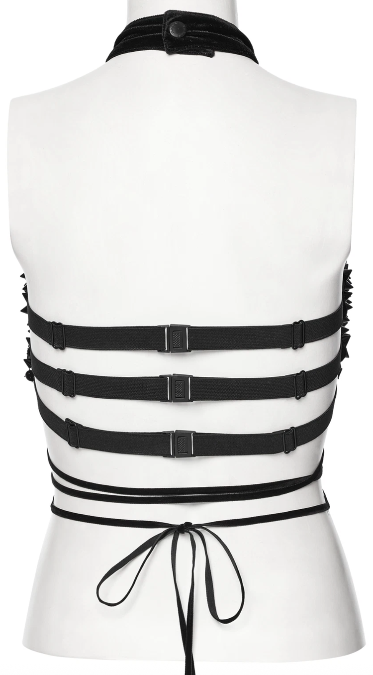 Studded Gothic Cross Halter Top Black