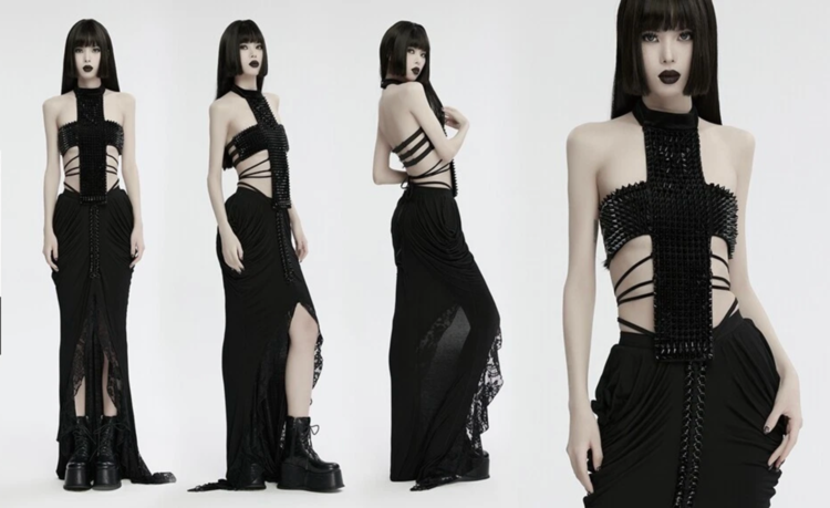 Studded Gothic Cross Halter Top Black