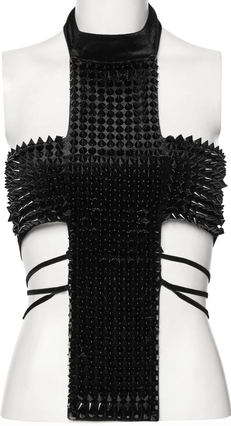 Studded Gothic Cross Halter Top Black