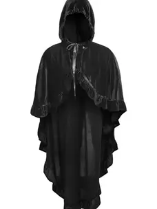 Black Velvet Hooded Ruffle Cape