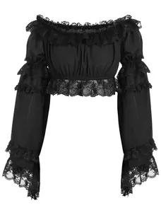 Smocked Flare Sleeve Peasant Top Black