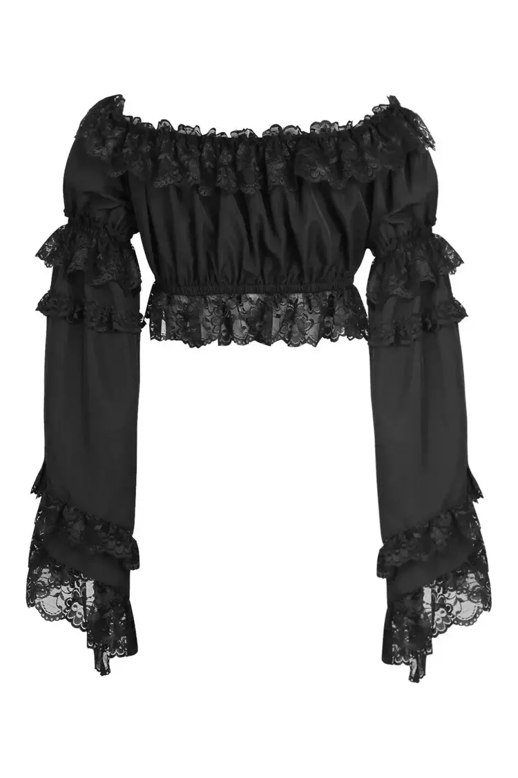 Smocked Flare Sleeve Peasant Top Black