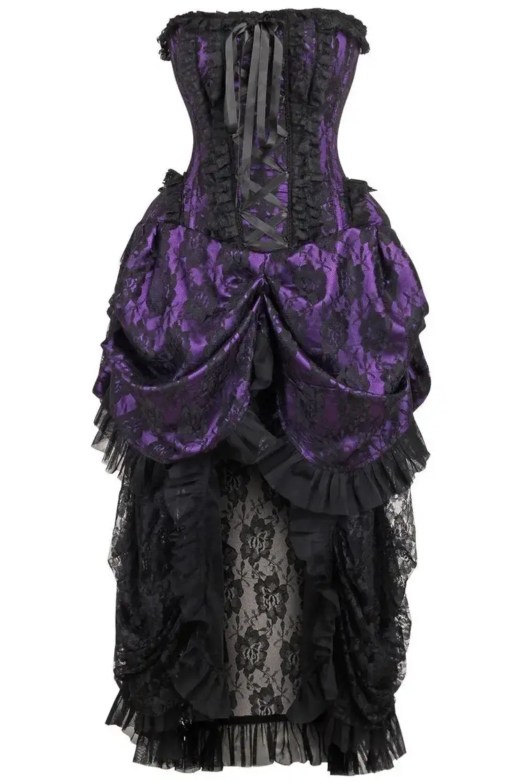 Steel Boned Purple w/Black Lace Bustle Corset Dress