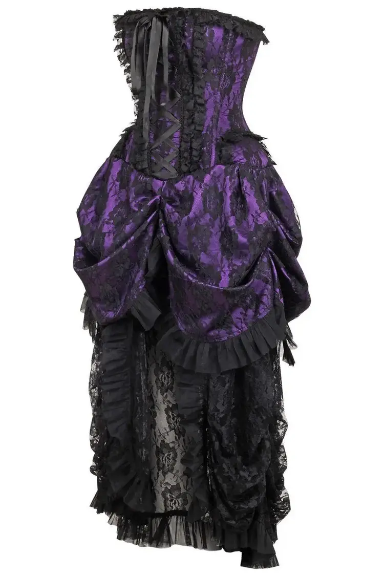 Steel Boned Purple w/Black Lace Bustle Corset Dress