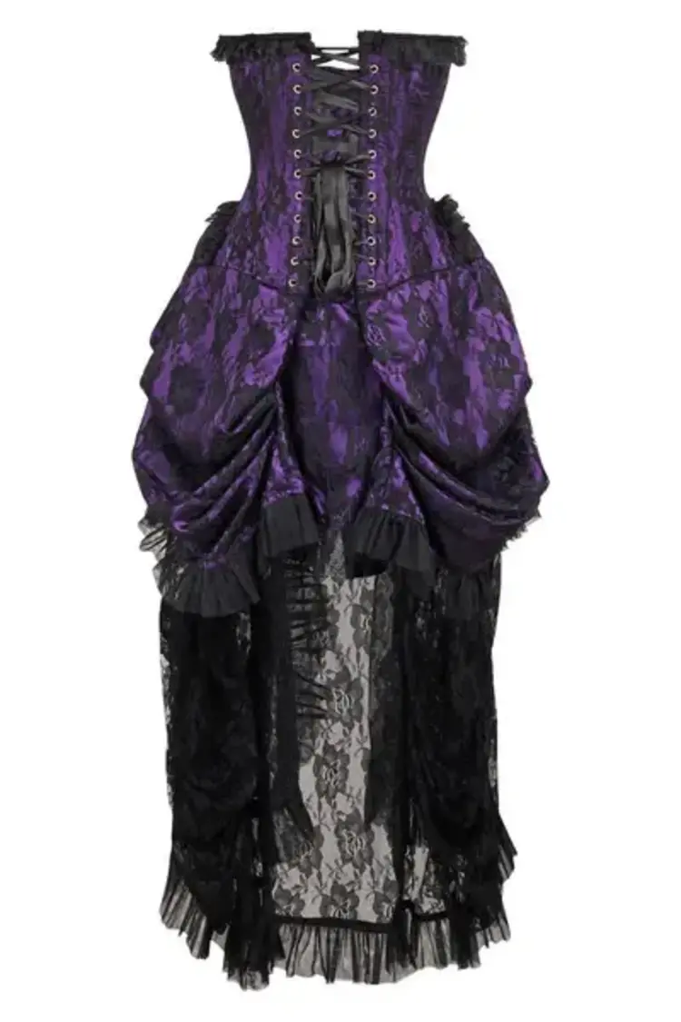 Steel Boned Purple w/Black Lace Bustle Corset Dress