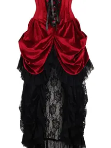 Steel Boned Dark Red Velvet Victorian Bustle Underbust Corset Dress