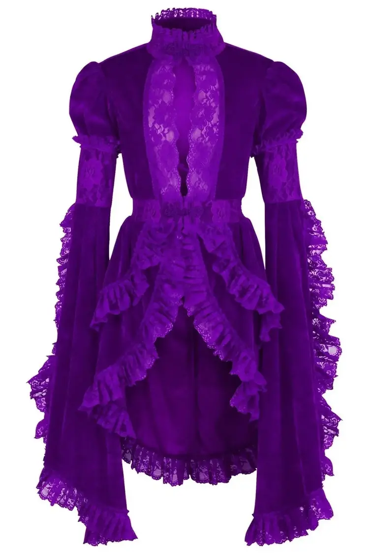Purple Velvet & Lace Ruffled Jacket
