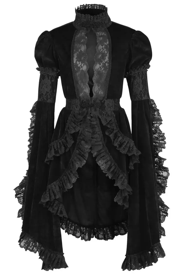 Black Velvet & Lace Ruffled Jacket