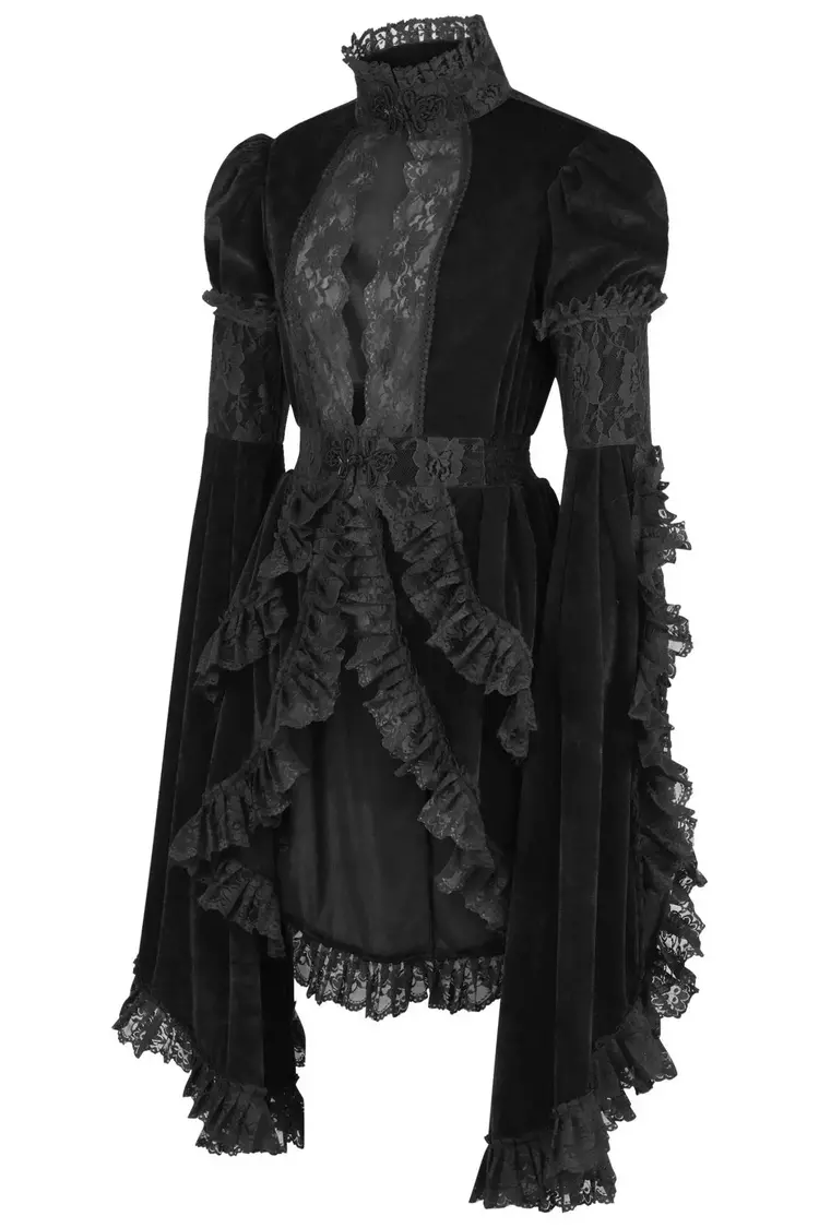 Black Velvet & Lace Ruffled Jacket