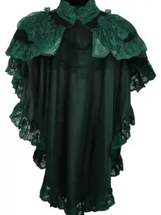 Tapered Dark Green Velvet & Lace Capelet