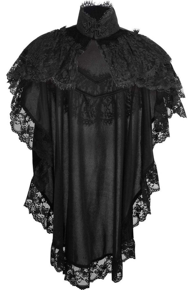 Tapered Black Velvet & Lace Capelet
