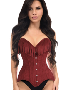Red Suede Steel Boned Overbust Corset w/ Fringe