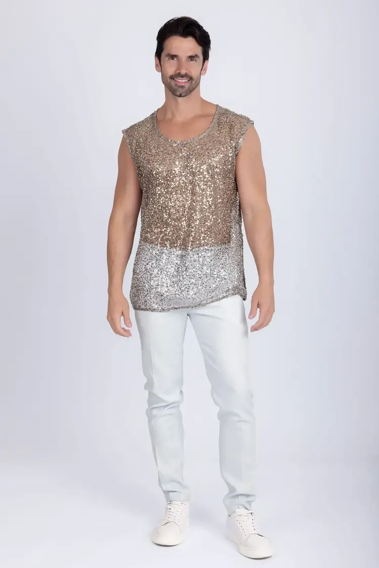 Beige Sheer Sequin Tank