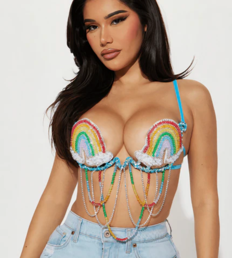 Rainbow Rhinestone Carnival Bra