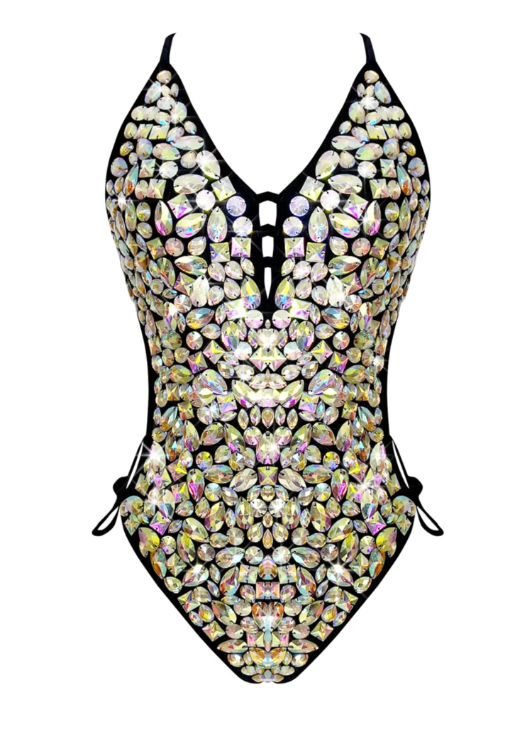 Lustrous Prism Black Crystal Bodysuit