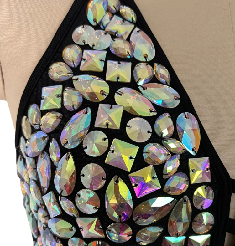 Lustrous Prism Black Crystal Bodysuit