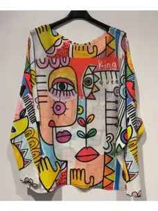 Pisacco V-Neck Knit Printed Long Sleeve Sweater