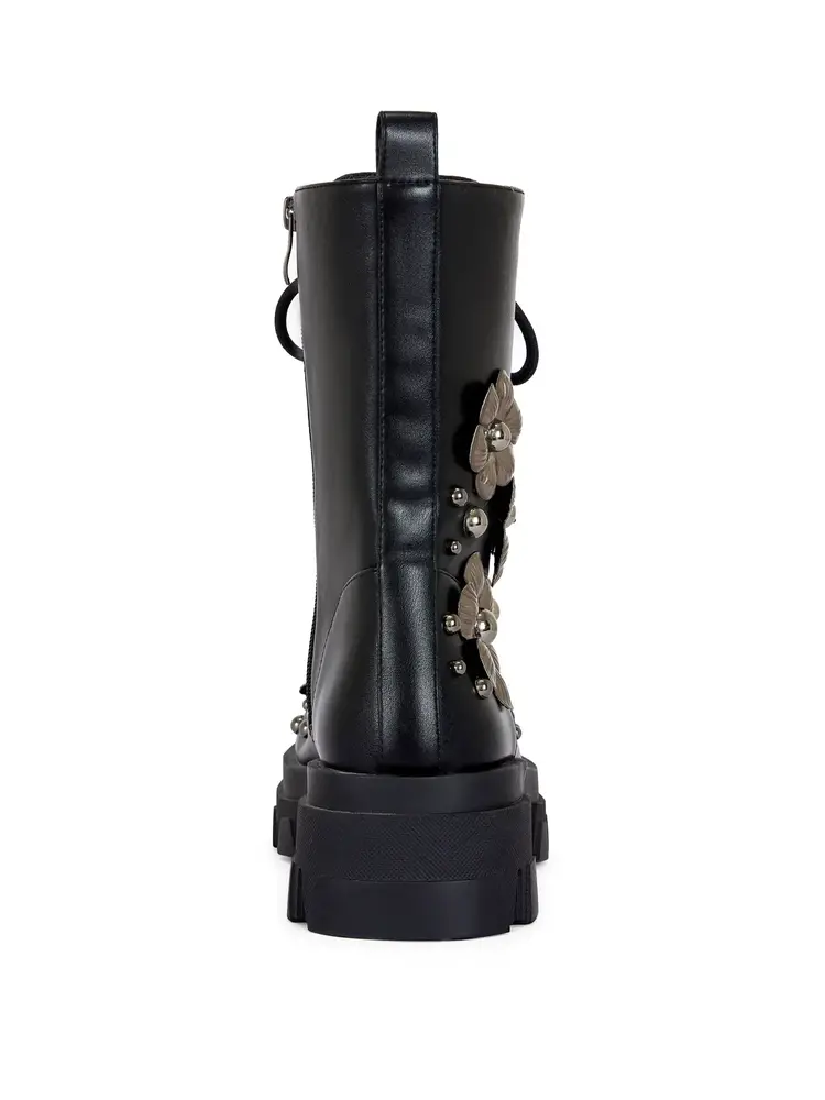 Black 3D Flower Combat Bootie