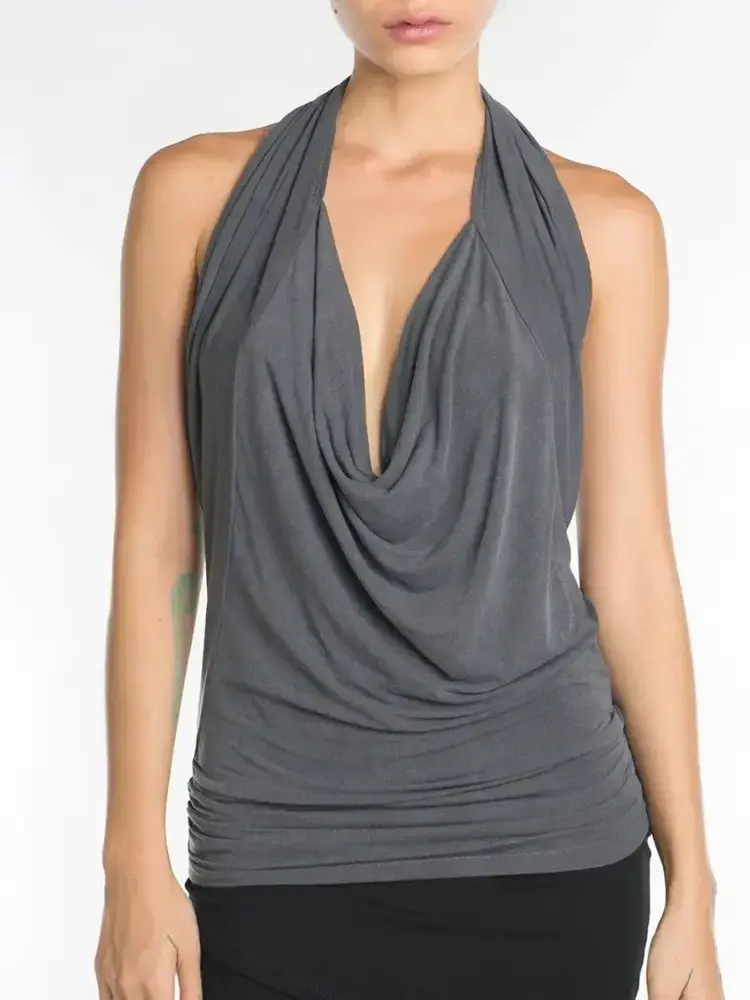 Jan Hilmer+Sparrow Gray Wave Convertible Halter Top
