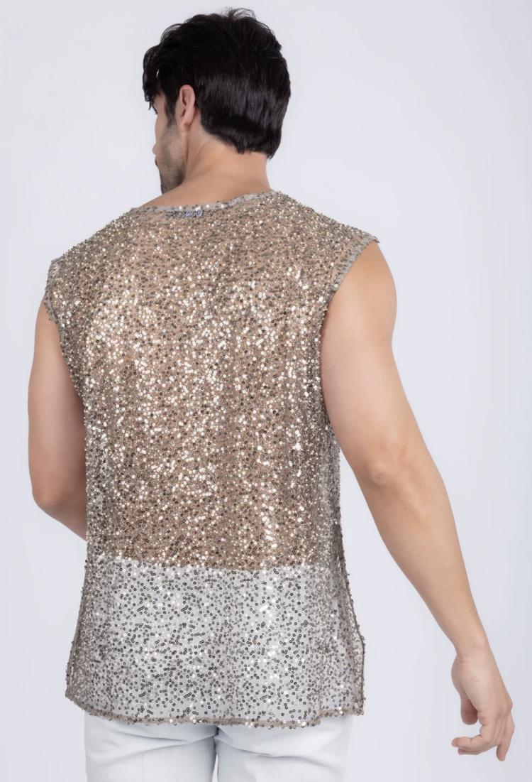 Beige Sheer Sequin Tank