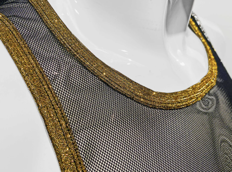 Contrast Glitter Trim Mesh Tank - Black Gold