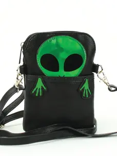 Peeking Alien Crossbody Pouch Green