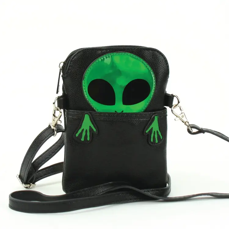 Peeking Alien Crossbody Pouch Green