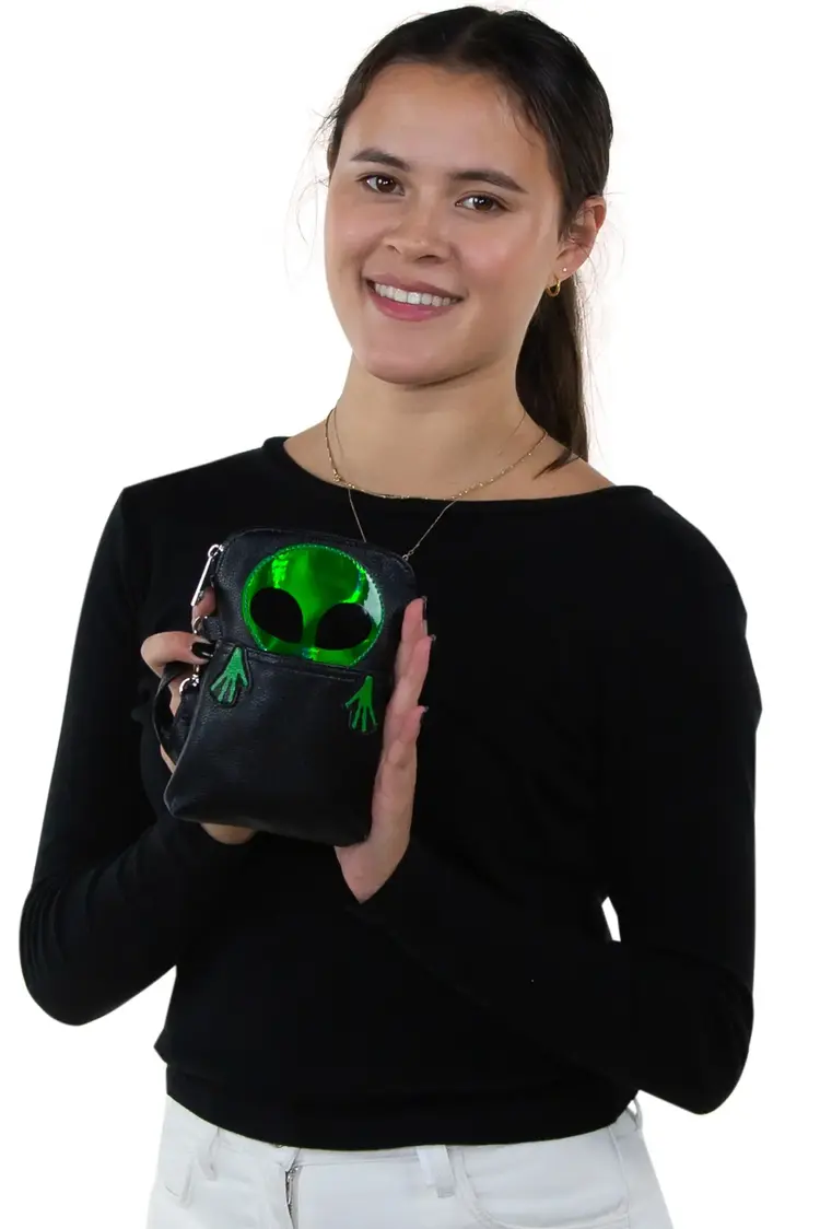 Peeking Alien Crossbody Pouch Green
