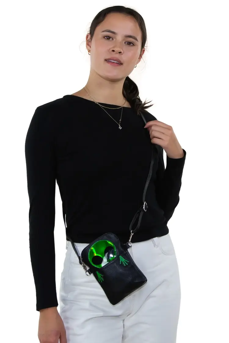 Peeking Alien Crossbody Pouch Green