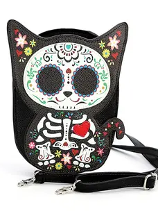 Floral Sugar Skull Cat Crossbody Bag