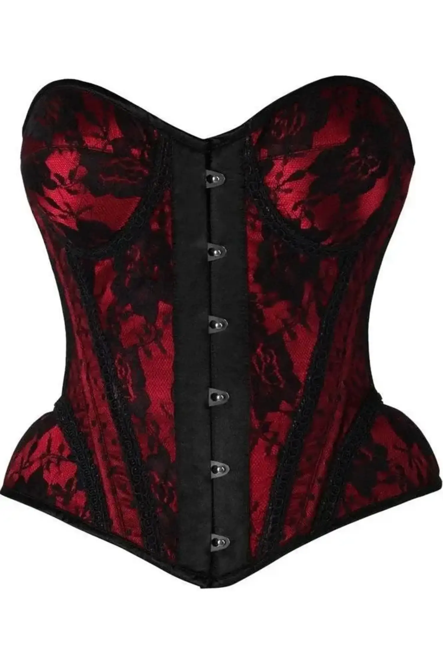 Red w/Black Lace Steel Boned Underwire Bustier Corset