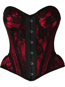 Red w/Black Lace Steel Boned Underwire Bustier Corset