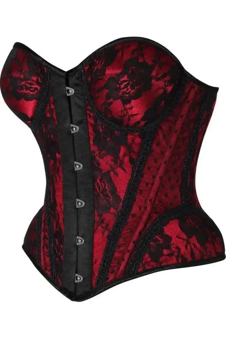 Red w/Black Lace Steel Boned Underwire Bustier Corset