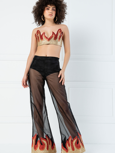 Organza Glitter Flame Cuff Pants Black