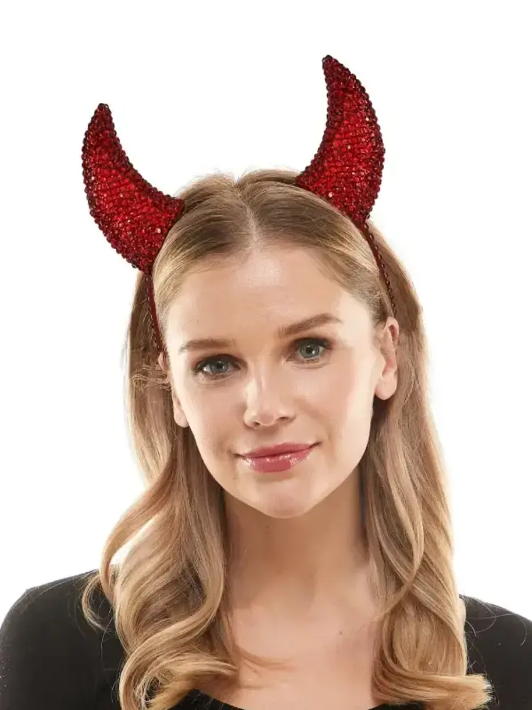 Red Rhinestone Devil Horns Headband