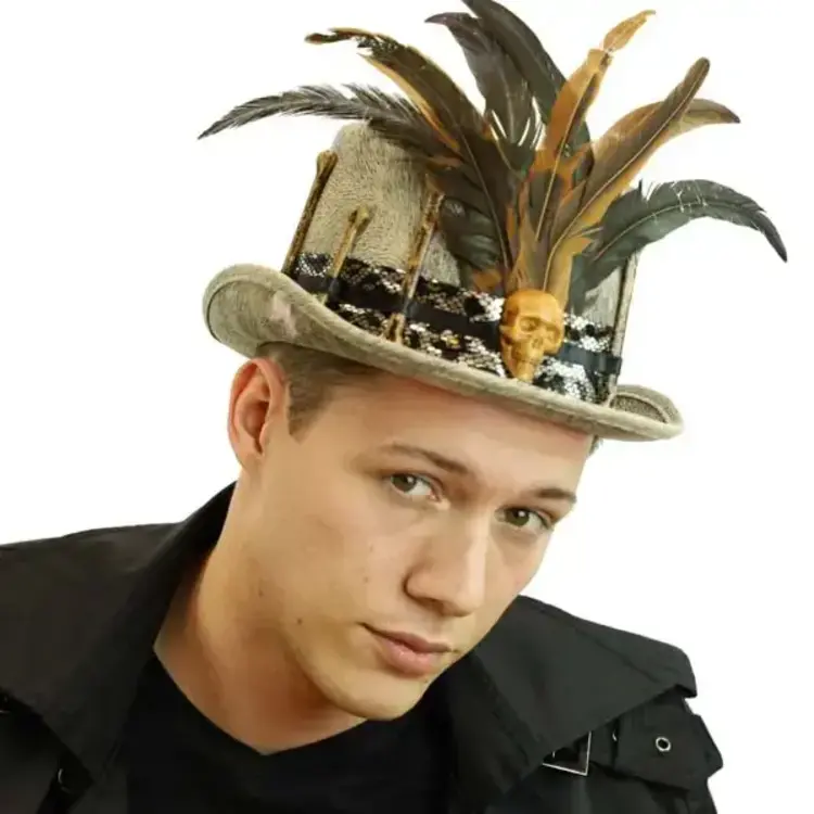 Voodoo Skull Feather Top Hat