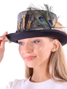 KBW GLOBAL CORP. Peacock Feather and Bone Top Hat