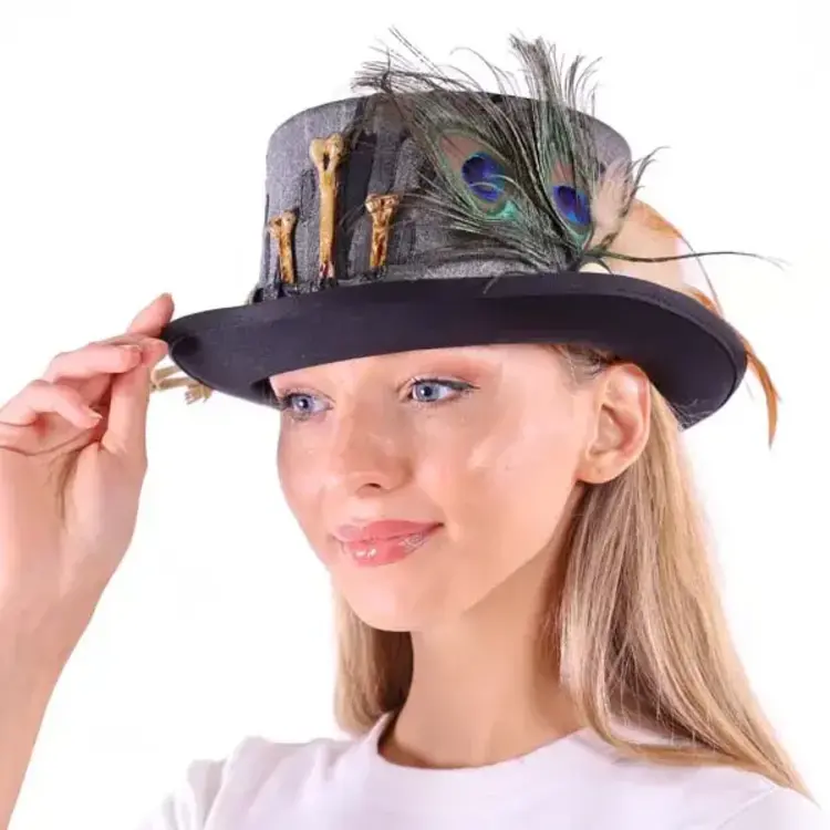 KBW GLOBAL CORP. Peacock Feather and Bone Top Hat