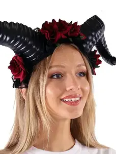 Red Floral Ram Horns Headband