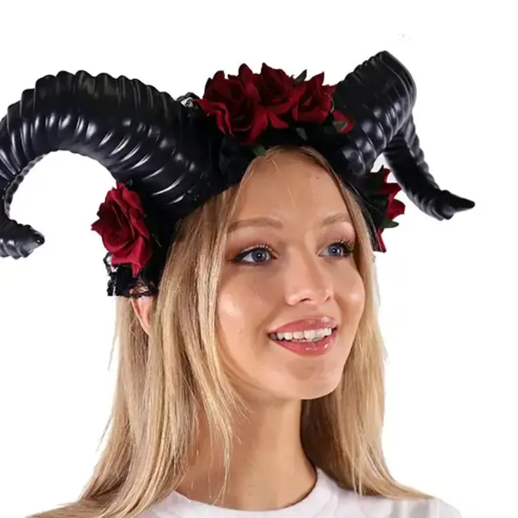 Red Floral Ram Horns Headband