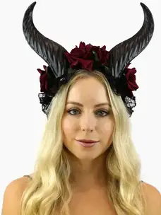 KBW GLOBAL CORP. Red Floral Horns Headpiece