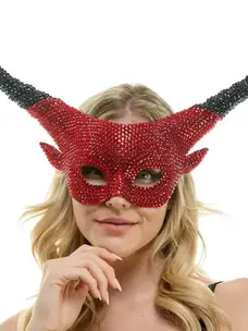 KBW GLOBAL CORP. Red Rhinestone Horned Devil Mask