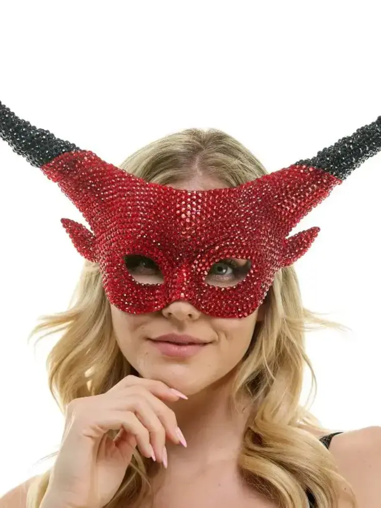 KBW GLOBAL CORP. Red Rhinestone Horned Devil Mask