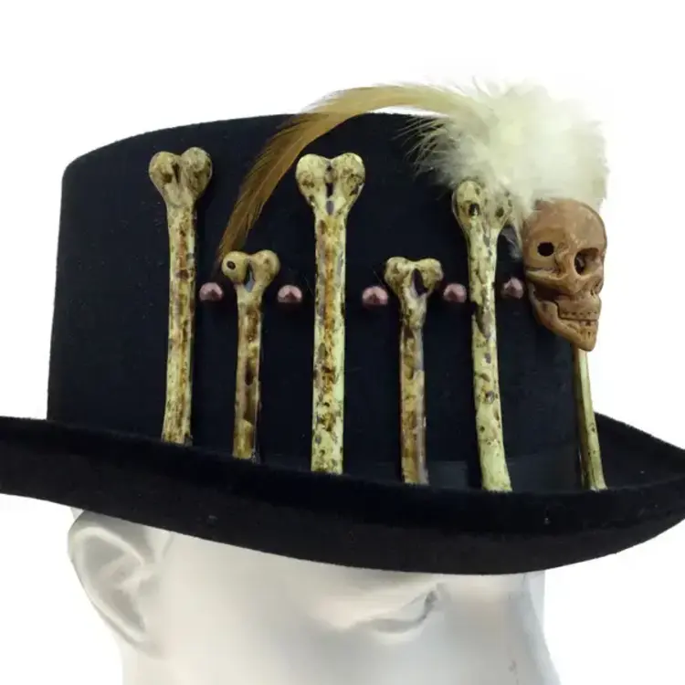 Skeleton Bone and Feather Top Hat