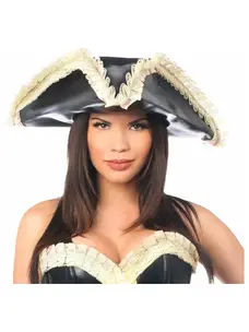 Black Faux Leather w/Cream Lace Pirate Hat