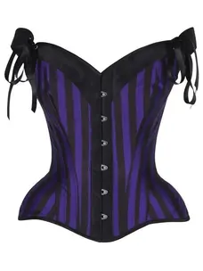 Dark Purple/Black Striped Steel Boned Corset w/Straps