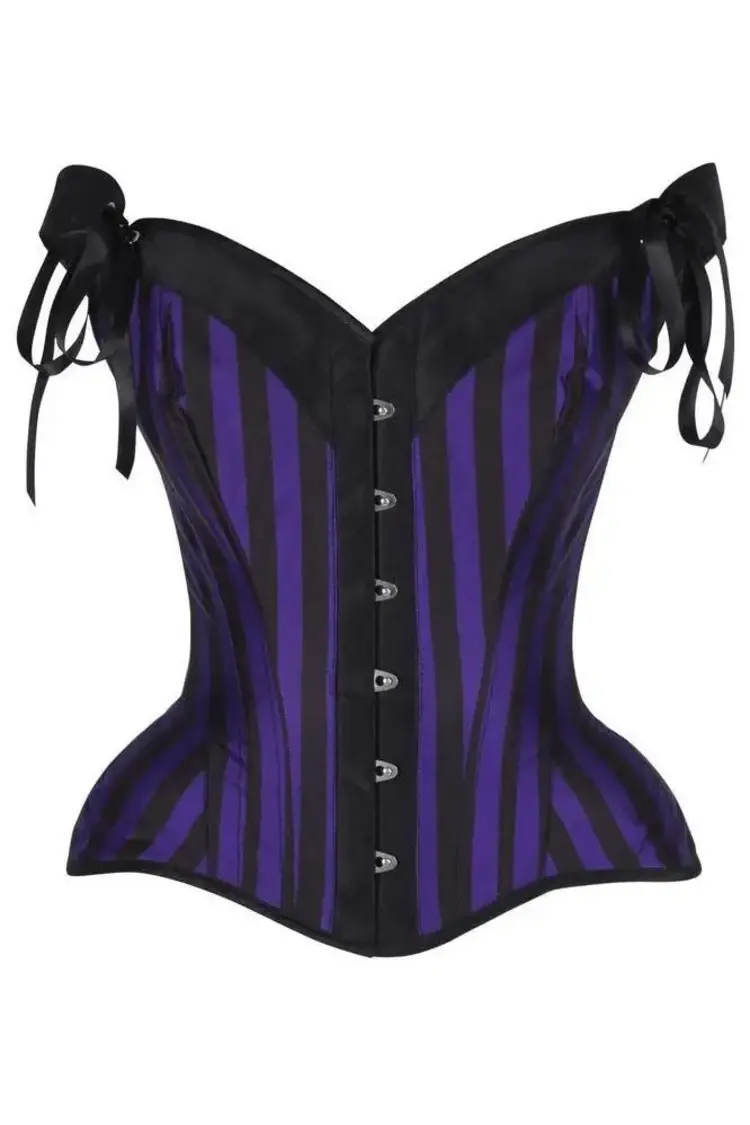 Dark Purple/Black Striped Steel Boned Corset w/Straps