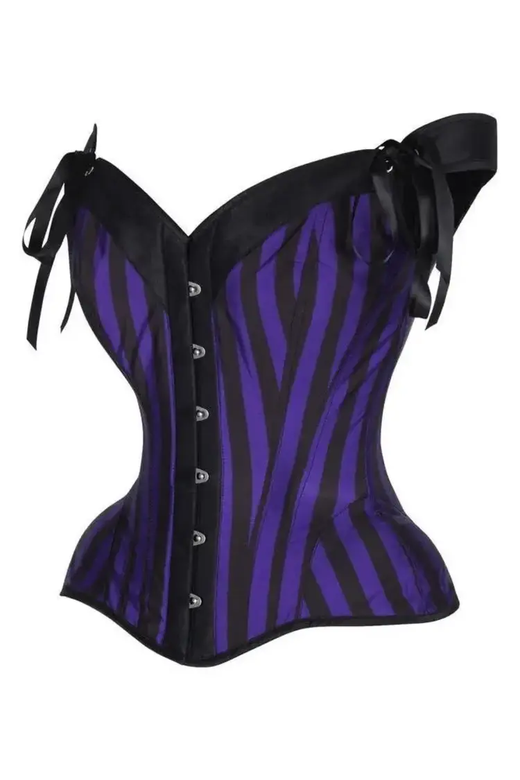 Dark Purple/Black Striped Steel Boned Corset w/Straps