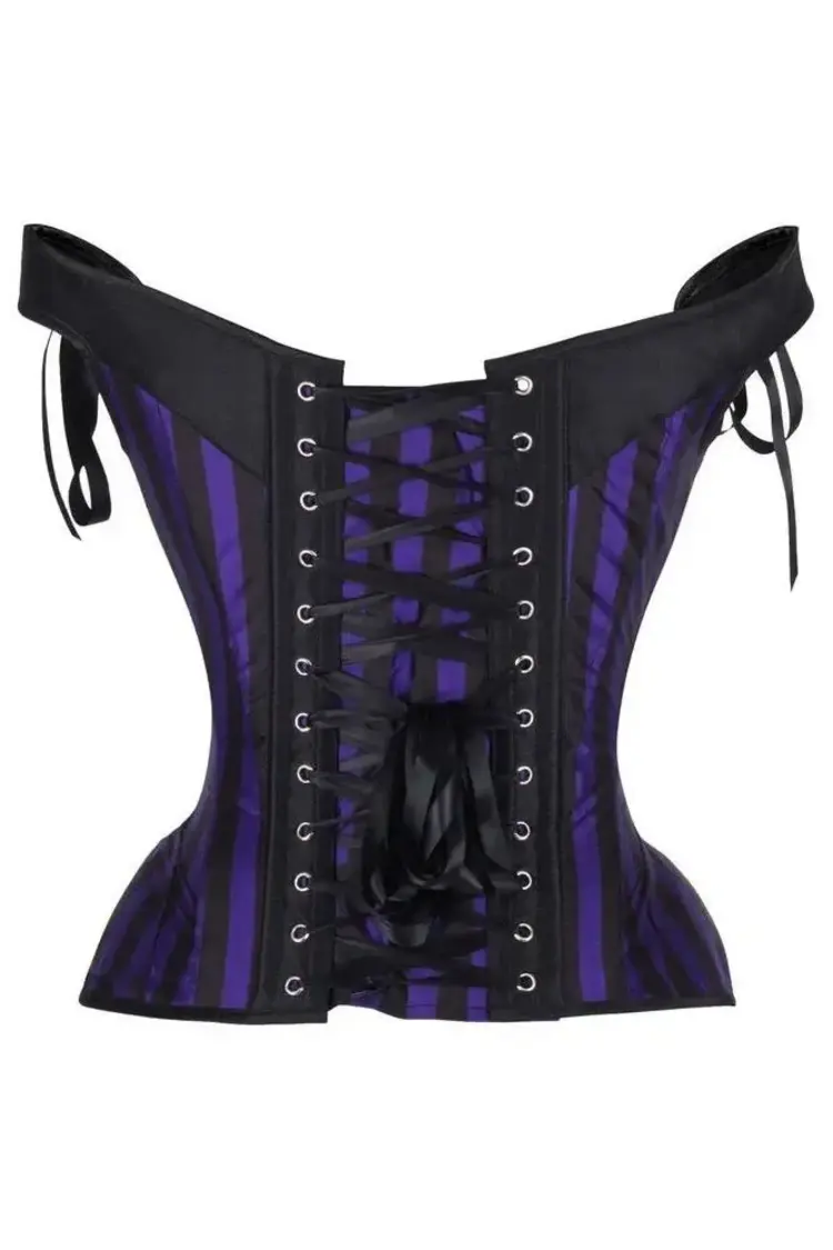 Dark Purple/Black Striped Steel Boned Corset w/Straps